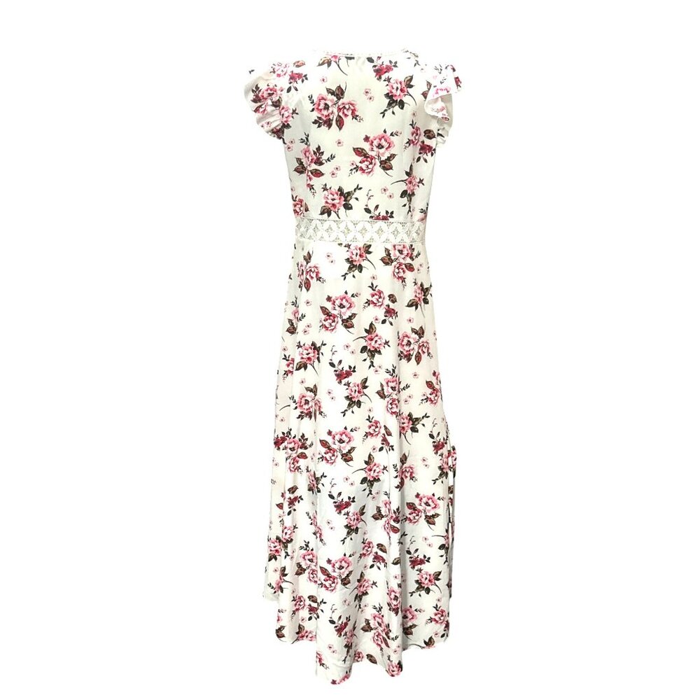 Cupshe Size L Ivory Pink Floral Lace Waist High Low Handkerchief Midi Dress Boho - Picture 4 of 11
